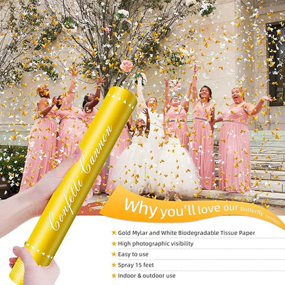 Confetti Cannon 12 Pack Butterfly Confetti Poppers 12Inch Gold and Silver Butterflies Party Poppers for Wedding Confetti Cannon Bulk Poppers for Celebration Birthday Graduation Christmas New Year
