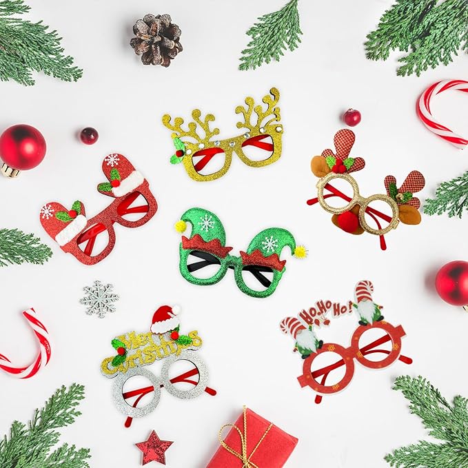 12 Pcs Christmas Glasses Party Favors Supplies for Kids & Adults,Funny Xmas Eyeglasses Goodie Bag Stocking Stuffers,Holiday Classroom Costume Accessories,Photo Booth Props Decorations for Students