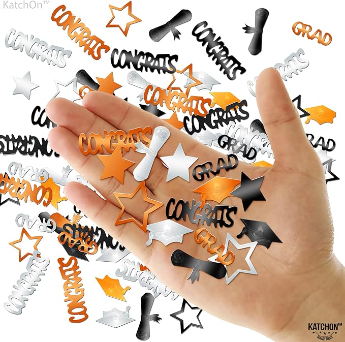 KatchOn, Congrats Grad Confetti 2025 - Pack of 1000 | Grad Decorations Class of 2025 | Graduation Confetti class of 2025 for Orange and Black, Graduation Decorations 2025