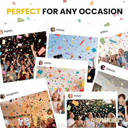 Biodegradable Confetti Cannon Poppers, DOUKEE Multicolor Confetti Shooter, Party Popper 2PK for Celebration, Birthday, Graduation, New Year's Eve Party