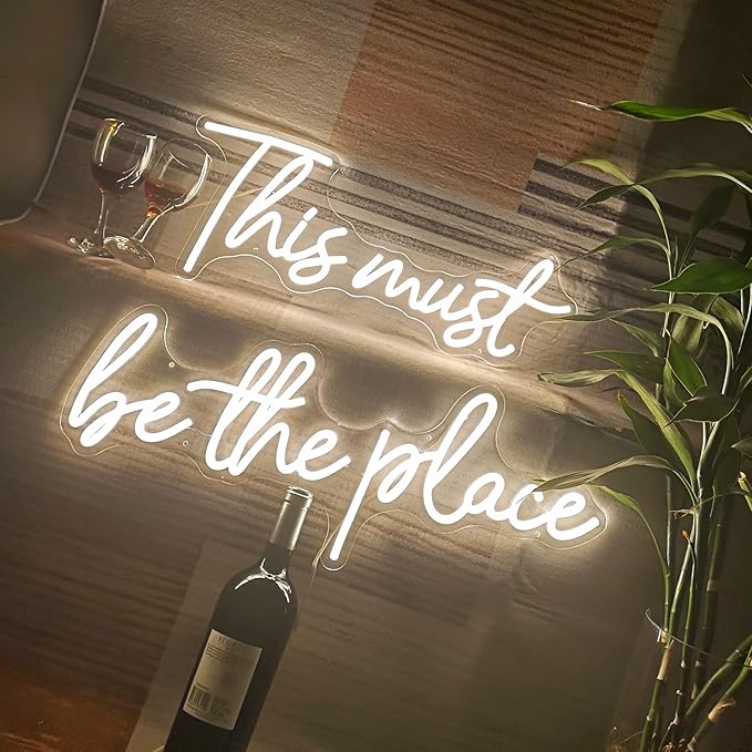 This Must Be The Place Neon Sign for Wall Décor, (Large) 43.7X8 inches Neon Lights Signs for Wedding Bar Office Cafe Party Neon LED Sign Gift for Anniversary Girlfriend