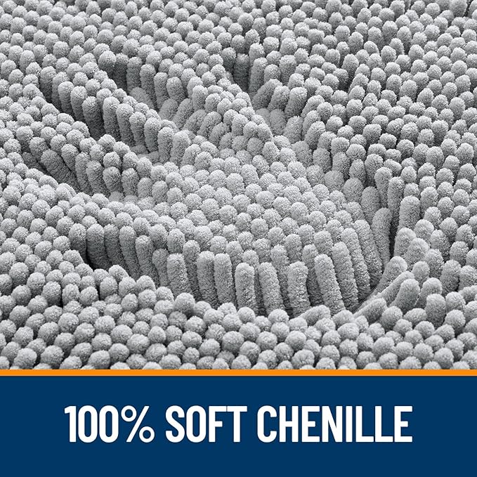 OLANLY Bathroom Rugs 30x18, Extra Soft Absorbent Chenille Bath Rugs, Rubber Backing Quick Dry, Machine Washable Bath Mats for Bathroom Floor, Tub and Shower, Home Decor Accessories, Light Grey