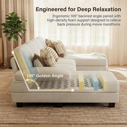 Homall Modular Sectional U Shaped Sofa Couches for Living Room, Comfy Chenille 4 Seat Sofa Set with Removable Pillows, Lounge Chaise Upholstered Couch for for Apartment (Chenille, White)
