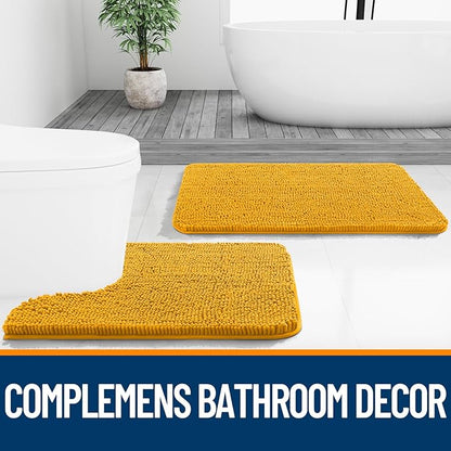 OLANLY Bathroom Rugs 44x24, Extra Soft Absorbent Chenille Bath Rugs, Rubber Backing Quick Dry, Machine Washable Bath Mats for Bathroom Floor, Tub and Shower, Home Decor Accessories, Golden Yellow
