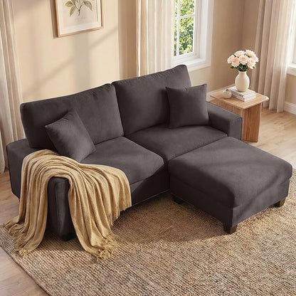 DOPEDIO L-Shaped Sectional Sofa with Storage Ottoman, Modern Chenille Recliner Loveseat, Removable Couch Covers, Pocket Spring Cushions, Solid Wood Frame, Easy to Install (71.25inch, Dark Grey)