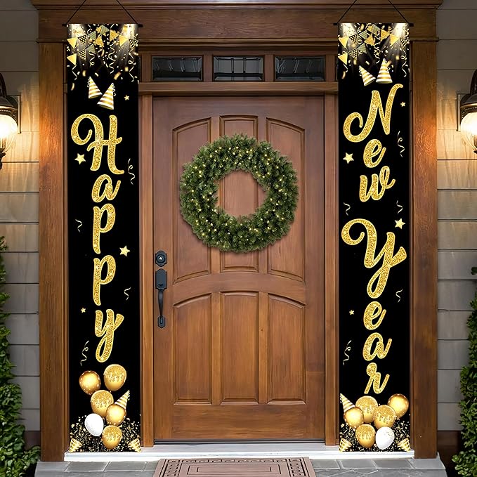 KatchOn, XtraLarge Happy New Year Door Banner - 72x12 Inch | Scripted Door Banner for New Years Decorations 2026 | Happy New Year Banner | New Years Eve Party Supplies 2026 | Nye Decorations