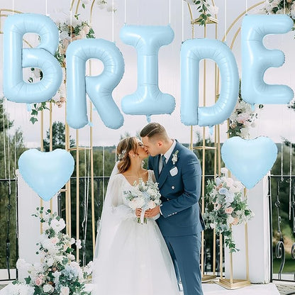 40inch Baby Blue BRIDE Letter Balloons, Giant Pastel Blue Bride Foil Helium Balloon Banner with Heart Balloon for Bride to Be Wedding Engagement Bridal Shower Blue Bachelorette Party Decoration