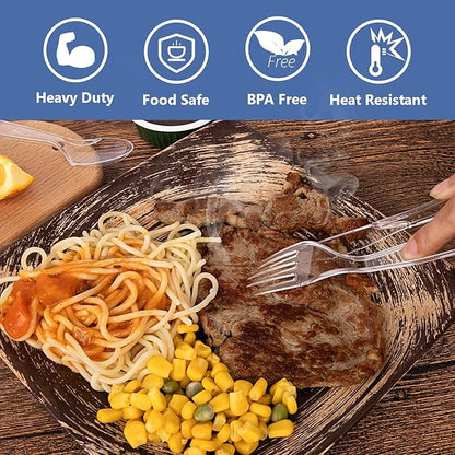 SACATR 100 Count Disposable Plastic Forks,Heavy Duty Plastic Forks, Clear Plastic Silverware, BPA-Free, Heat Resistant, Suitable for Parties, Events and Everyday Use