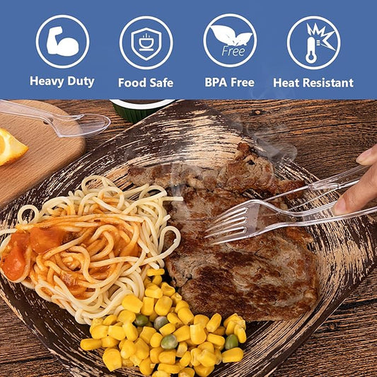 1000 Count Plastic Silverware Heavy Duty - 500 Spoons, 500 Forks, BPA-Free, Heat Resistant, Disposable Plastic Utensils Set, Plastic Cutlery Set, Plasticware Bulk for Party