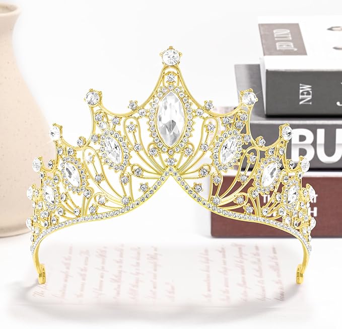 TAROSE Silver Tiaras for Women and Girls, Crystal Gold Crowns for Women, Hair Accessories for Bride/Halloween/Prom/Birthday