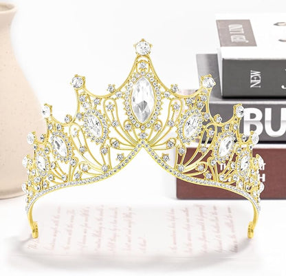 TAROSE Silver Tiaras for Women and Girls, Crystal Gold Crowns for Women, Hair Accessories for Bride/Halloween/Prom/Birthday