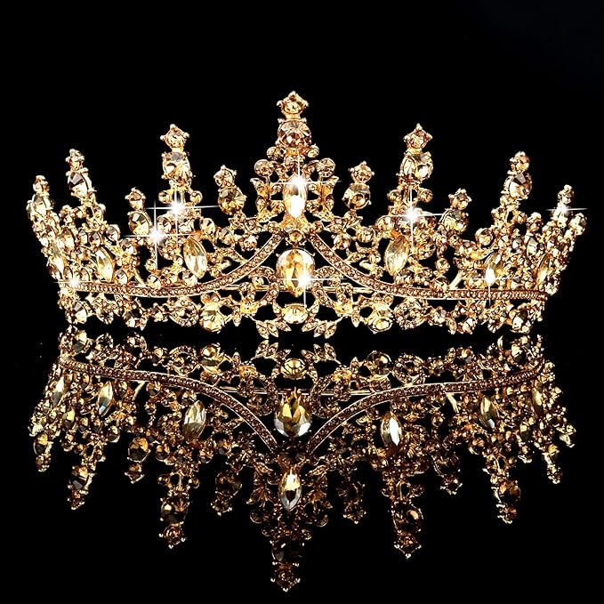 TOBATOBA Princess Crown Birthday Queen Champagne Gold Crowns for Women Crystal Wedding Tiara for Women Princess Tiara for Bride Quinceanera Halloween Costume Cosplay