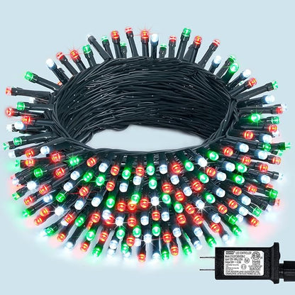 JMEXSUSS 200 LED Red White and Green Christmas Lights Outdoor, 66ft Connectable Twinkle String Lights Plug in, 8 Modes Waterproof Christmas Tree Lights for Outside Indoor Yard Xmas Decoration
