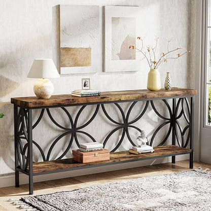 Tribesigns 70.9-Inch Narrow Sofa Table, Industrial Long Sofa Table Behind Couch, Entry Console Table with Storage for Entryway, Living Room, Foyer, Unique Design, Rustic Brown | Narrow, Industrial, Long, Entry Console Table, with Storage