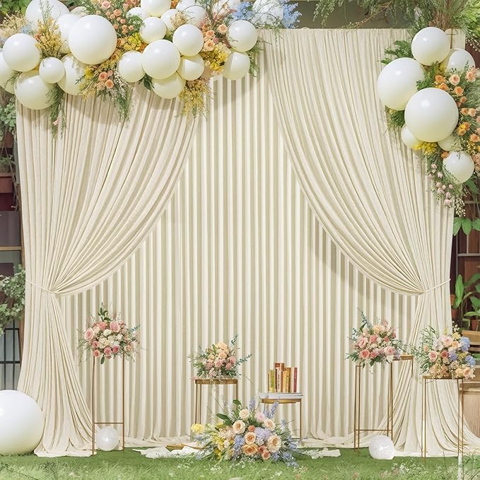 10 Panels Beige Backdrop Curtain for Wedding Parties Wrinkle Free Beige Photo Curtains Backdrop Drapes Fabric Decoration for Baby Shower Photography 50ft(W) x 10ft(H)