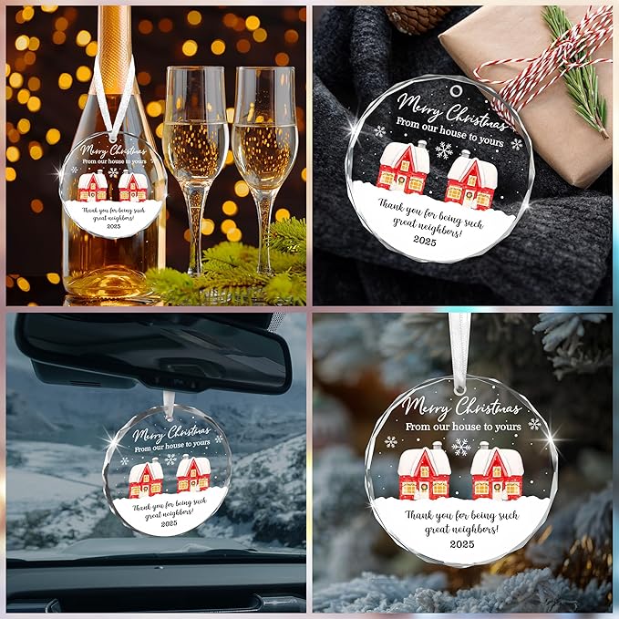 Neighbor Christmas Ornaments 2025 - Christmas Tree Decorations Glass Ornaments 2025 - Friend Gifts for Neighbors, Ornaments for Neighbors Friends Bestie Friendship, Awesome Best Neighbor Gifts