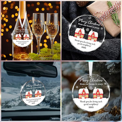 Neighbor Christmas Ornaments 2025 - Christmas Tree Decorations Glass Ornaments 2025 - Friend Gifts for Neighbors, Ornaments for Neighbors Friends Bestie Friendship, Awesome Best Neighbor Gifts