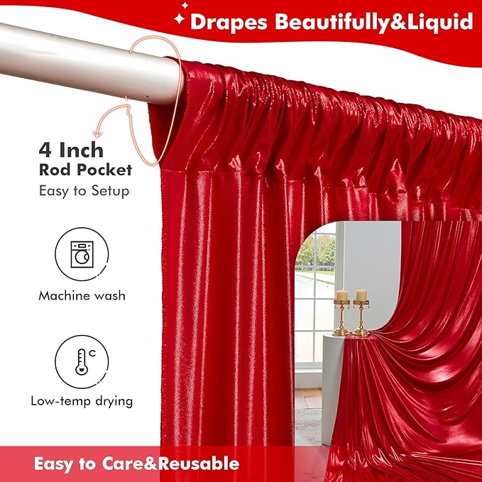 10x10ft Shimmer Red Sequin Backdrop Curtain for Parties, Thick Wrinkle Free Glitter Backdrop Drapes Photo Back Drop Curtains for Birthday Wedding Party Photography Background-2 Panels 5x10ft