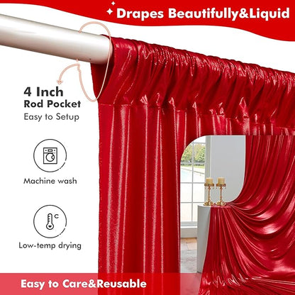 10x10ft Shimmer Red Sequin Backdrop Curtain for Parties, Thick Wrinkle Free Glitter Backdrop Drapes Photo Back Drop Curtains for Birthday Wedding Party Photography Background-2 Panels 5x10ft