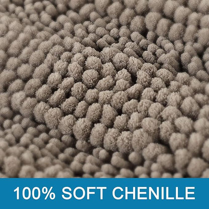 H.VERSAILTEX Bath Mats for Bathroom Non Slip Extra Thick Chenille Striped Bath Rug 24" x 36" Absorbent Non Skid Fluffy Soft Shaggy Rugs Washable Dry Fast Plush Mats for Indoor, Bath Room, Tub - Taupe