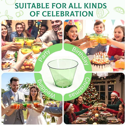 150 Pack Plastic Cups 9 oz Green Clear Plastic Cups for Cocktail Fancy Disposable Cup for Party Stemless Wine Glasses for Wedding Thanksgiving Christmas Party Graduation