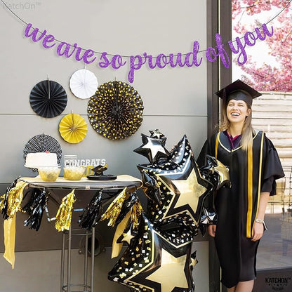 KatchOn, We are So Proud of You Banner - Glitter 10 Feet, No DIY | Congratulations Banner Purple, Graduation Decorations Class of 2025 | Lavender Graduation Decorations 2025
