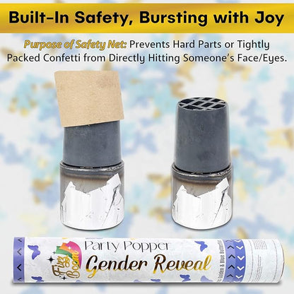 2 Pack Blue Butterfly-Shaped Confetti Poppers for Baby Gender Reveal | Blue Paper and Gold Mylar Baby Boy Party Supplies