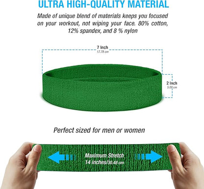 Suddora Workout Headband for Men and Women, Moisture-Wicking Athletic Sweatband, Lightweight Cotton Terry Cloth Bands for Basketball, Tennis, Football, Gym, Running, Cosplay & Costumes