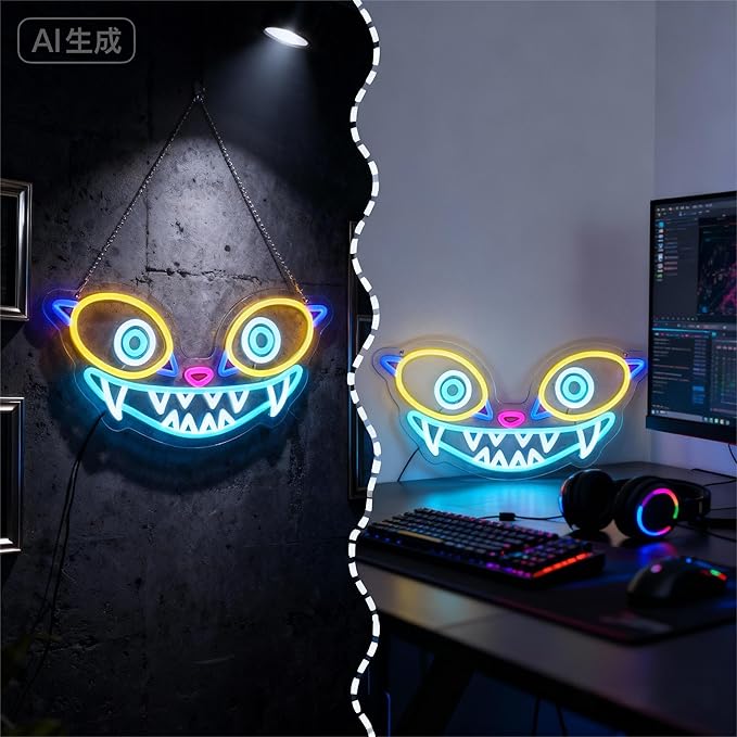 Tiger Neon Sign, Fierce Animal Wall Light, Blue Pink Yellow LED Art, Fantasy Game Room Light (11.2"x16.5")