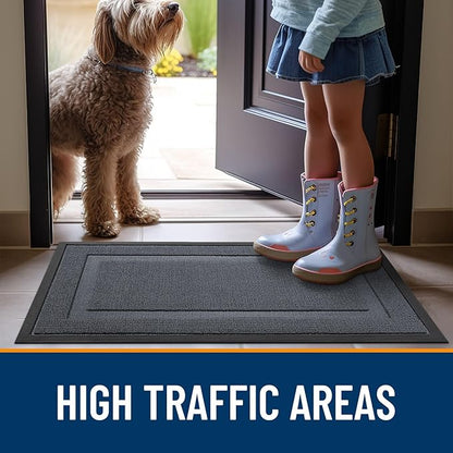 OLANLY Front Door Mat Indoor Outdoor Entrance, Waterproof All-Season, All-Weather Doormat, Sturdy Natural Rubber, Low Profile, Easy Clean Patio Porch Entryway Mat, 35x23, Charcoal Gray