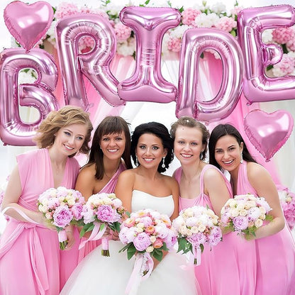 40inch Pink BRIDE Letter Balloons, Giant Pink Bride Foil Helium Balloon Banner with Heart Balloon for Bride to Be Wedding Engagement Bridal Shower Bachelorette Party Decoration