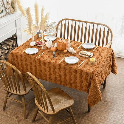 Horaldaily Fall Tablecloth 60x104 Inch Rectangular, Caramel Soft Plush Faux Fur Pumpkin Table Cover, Thanksgiving Autumn Harvest Dining Table Decoration for Home Party Dinner