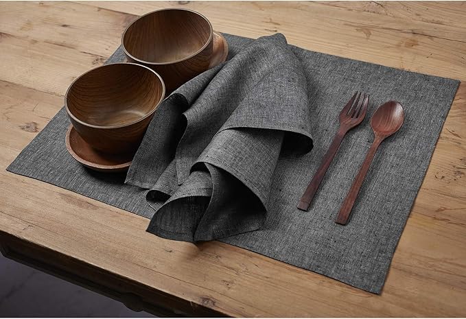 Solino Home Linen Napkins Set of 4 - 100% Pure Linen Charcoal Grey Dinner Napkins Cloth 20 x 20 Inch for Fall, Autumn, Winter, Thanksgiving - Athena, Handcrafted and Machine Washable