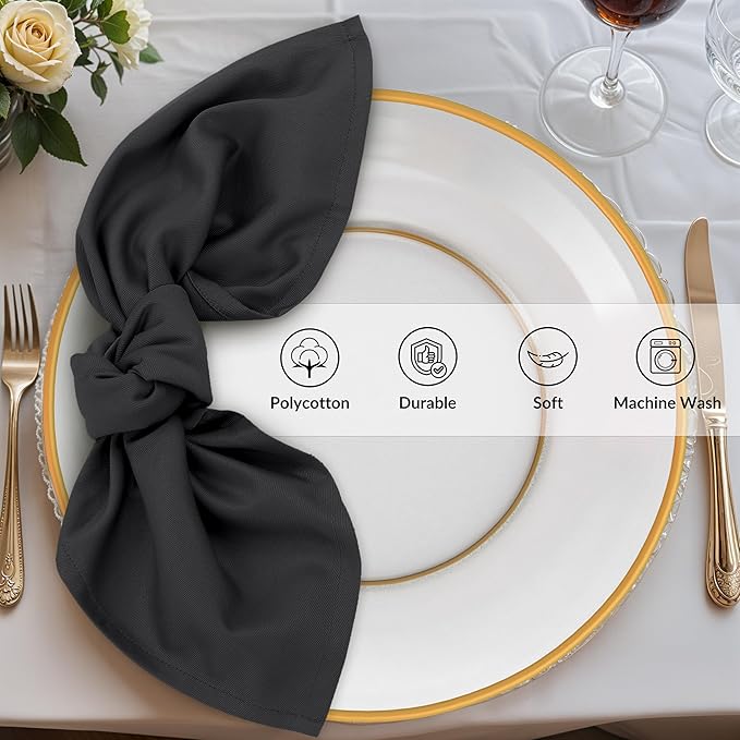Zoyer Cloth Napkins Set of 12, 18x18 Inches Cotton Enrich Napkins Cloth ‎Washable, Soft & Durable Dinner Napkins for Parties, Wedding, Christmas, ‎Thanksgiving & Everyday Use - Black