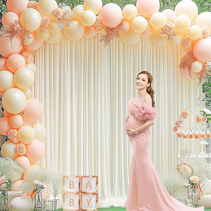 8 x 10ft Ivory Backdrop Curtains for Baby Shower Photo Background Curtains Wrinkle Resistant Backdrop for Party Photoshoot Polyester Curtains Drapes for Wedding Birthday with Rod Pocket, 2 Panels