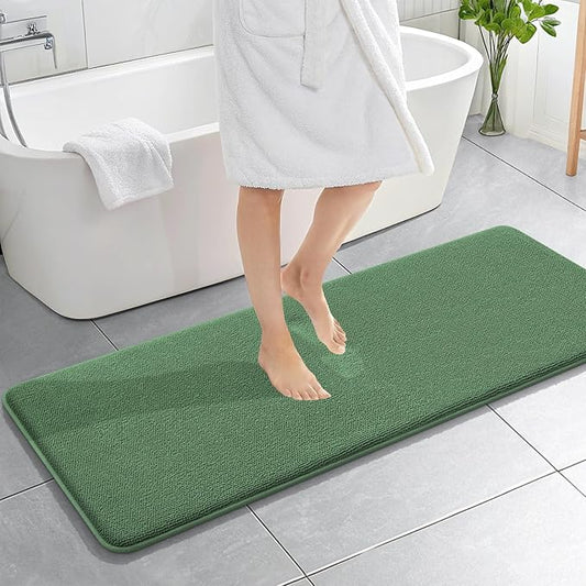 OLANLY Thick Memory Foam Bath Mat Rug 59x20, Extra Soft Absorbent Bathroom Rug, Quick Dry Bath Mats, Non-Slip, Machine Washable Carpet for Bathroom, Tub and Shower, Home Decor Accessories, Olive Green