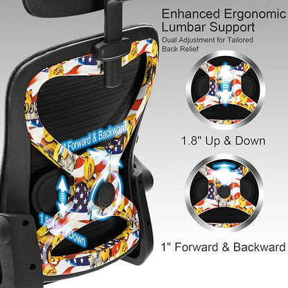 Office Chair for Back & Neck Pain Relief, Virgin Foam Seat, 2D Adjustable Lumbar & 3D Headrest, Flip-Up Armrests, Tilt & Rock for Relaxation, Black/UF