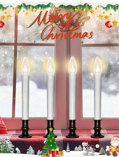 4 Pack LED Battery Operated Window Candles with Timer, Christmas Window Candles with Suction Cups, 3V Ultra-Bright LED Warm White Bulbs, Flameless Candle Lights for Indoor Christmas Window Table Decor