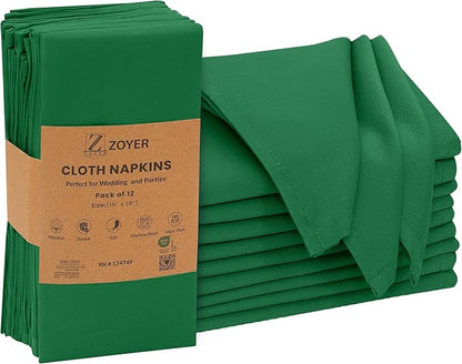 Zoyer Cloth Napkins Set of 12, 18x18 Inches Cotton Enrich Napkins Cloth ‎Washable, Soft & Durable Dinner Napkins for Parties, Wedding, Christmas, ‎Thanksgiving & Everyday Use - Dark Green