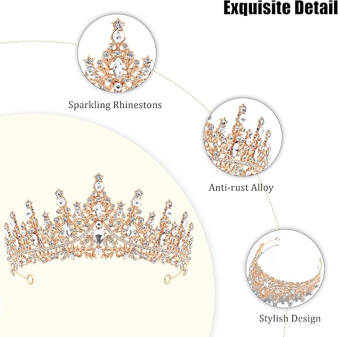 TAROSE Silver Tiaras for Women and Girls, Crystal Gold Crowns for Women, Hair Accessories for Bride/Halloween/Prom/Birthday