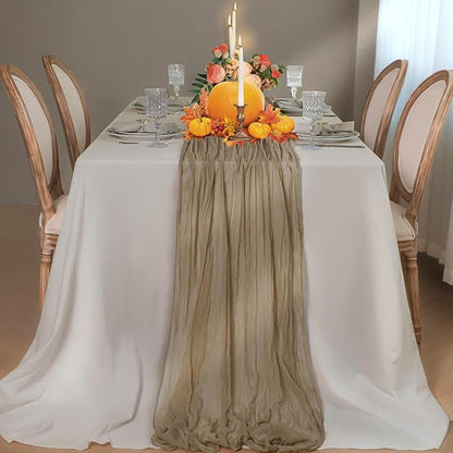 Snowkingdom 6PCS 10 FT Light Brown Cheesecloth Table Runner, 120 inch Long Tan Fall Thanksgiving Boho Rustic Gauze Sheer Runner for Wedding Baby Shower Birthday Holiday Party Table Decorations