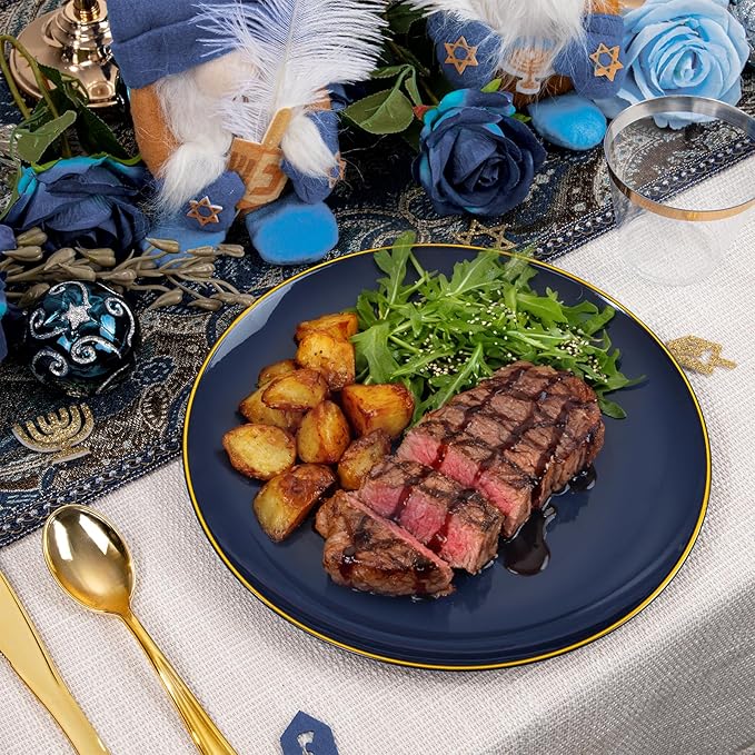 WDF 300PCS Navy Blue Plates Disposable - Blue Plastic Plates 50guest Heavy Duty Plastic Dinnerware Sets for Hanukkah/Party/Wedding/Birthday