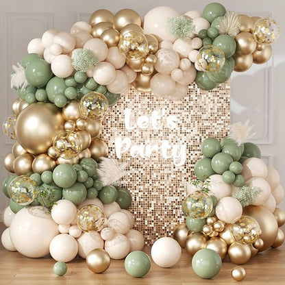 Sage Green and White Gold Balloons Arch Garland Kit 164Pcs Different Sizes Balloons 18 10 5 Inch for Baby Shower Bridal Shower Birthday Wedding Party Decorations