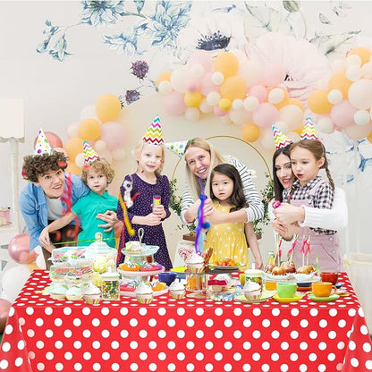 WNINK 6 Pack Red and White Polka Dot Tablecloths – Disposable Plastic Waterproof Table Cover, 54" x 108", for Birthday, Wedding, Bridal Shower, Bachelor Party, and Picnic