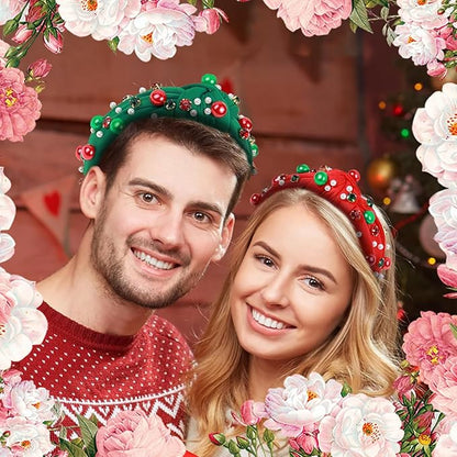 Festive Headbands for Women, Beaded Pearl Rhinestone Crystal Jeweled Hairband, Holiday Headbands for Women, Pearl Hair Accessory, Fashion Elegant Ladies Wide Top Knot Hair Bands. (White, Medium)
