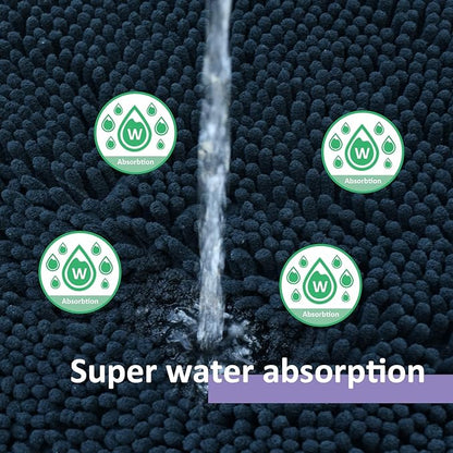 Run Helix Black Bathroom Rug Set Extra Soft Bath Rugs for Bathroom 3 Piece Bathrom Set Anti-Slip Bath Mats Soft Plush Chenille Shaggy Mat Living Room Bedroom Mat Floor Water Absorbent Floor Mat