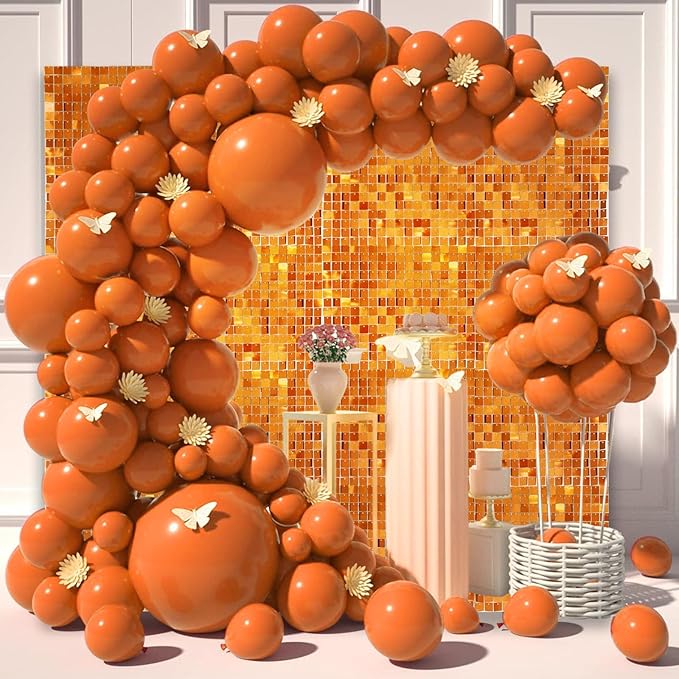 48 PCS Orange Shimmer Wall Backdrop, Square Sequin Photo Backdrops Panel, Glitter Wall Background for Birthdays, Weddings, Halloween, Engagements, Disco Bachelorette Party Decoration (6FTx8FT)