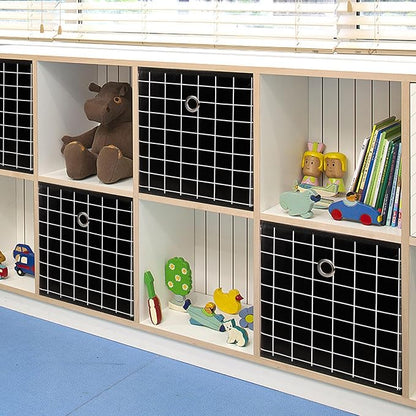 Foldable Storage Cubes Bins,11 Inch Cloth Storage Cube Fabric Storage Box Cubes Organizer Baskets with Dual Handles for Home Organizer Set of 3 (Black grid)