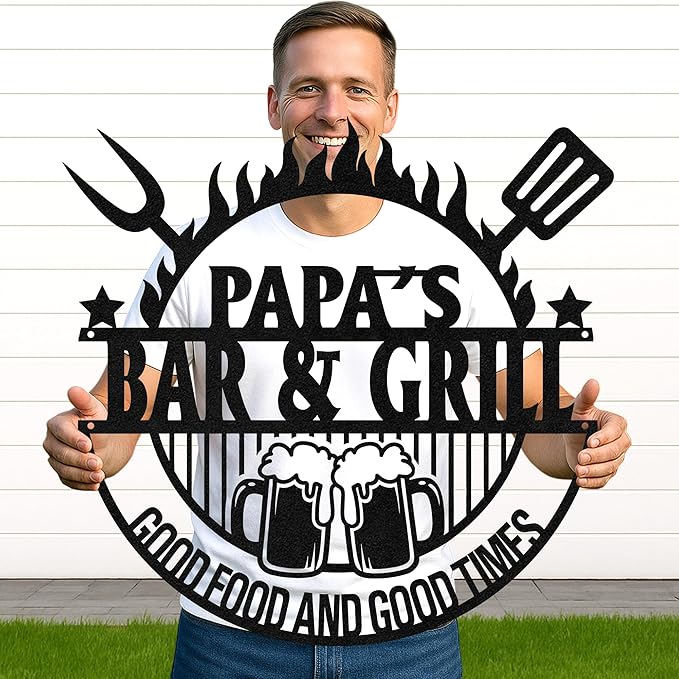 Personalized BBQ Metal Sign with Custom Name, Outdoor Grill and Patio Wall Decor, Rustic Cut Metal Barbecue Sign for Backyard