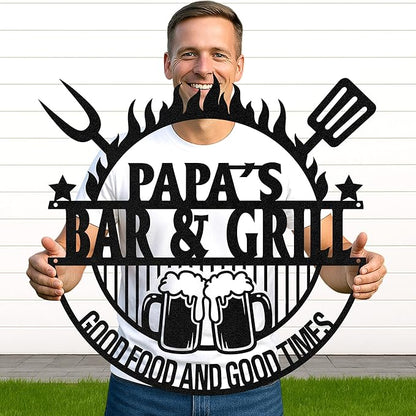 Personalized BBQ Metal Sign with Custom Name, Outdoor Grill and Patio Wall Decor, Rustic Cut Metal Barbecue Sign for Backyard
